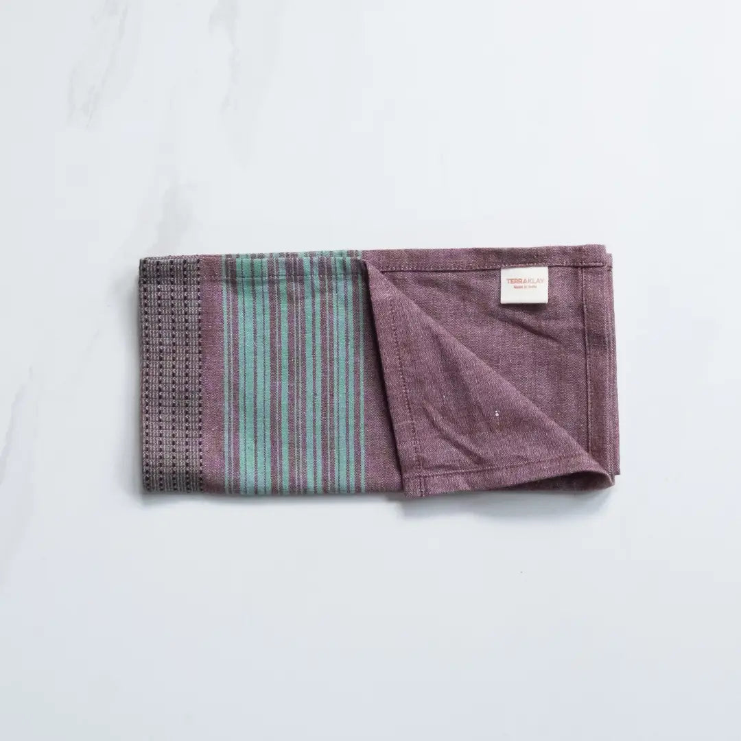 Brown Napkins with Teal Stripes – Set of 4