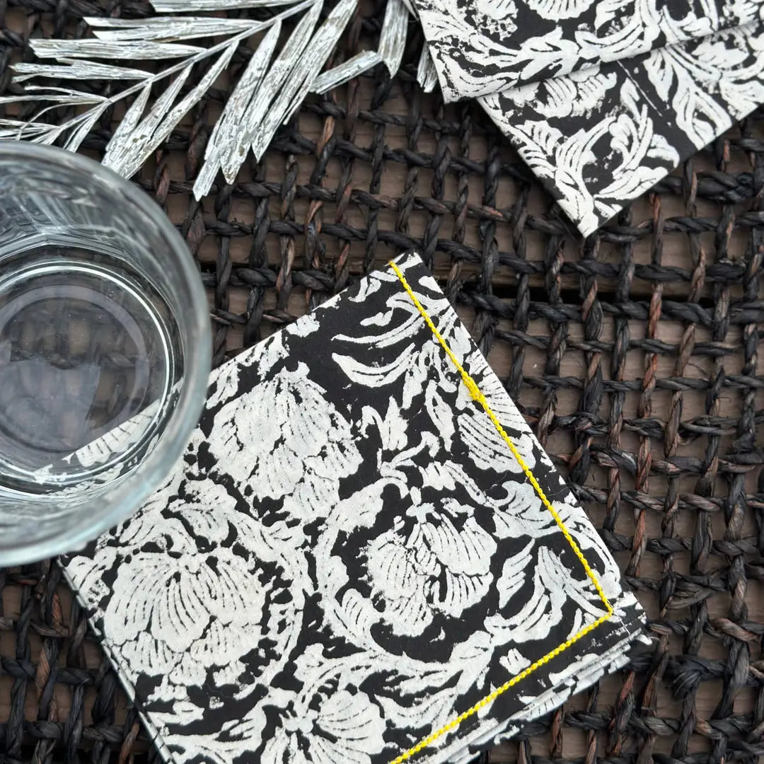 Black Floral Cocktail Napkins – Set of 4