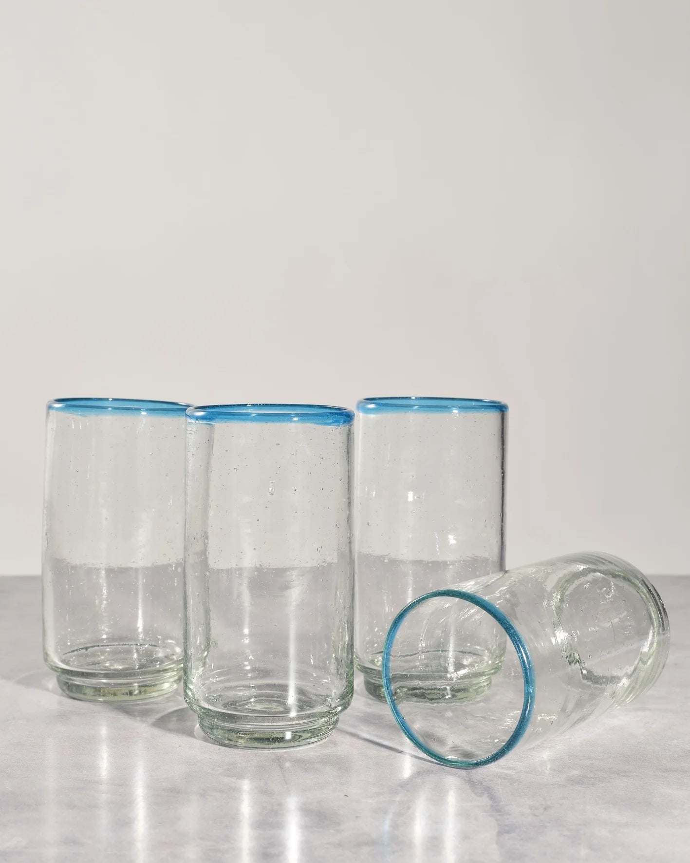 Large Aqua Rim Stacking Glass