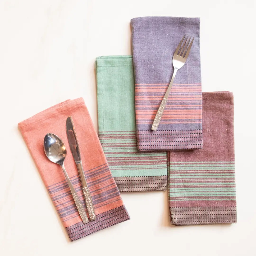 Brown Napkins with Teal Stripes – Set of 4