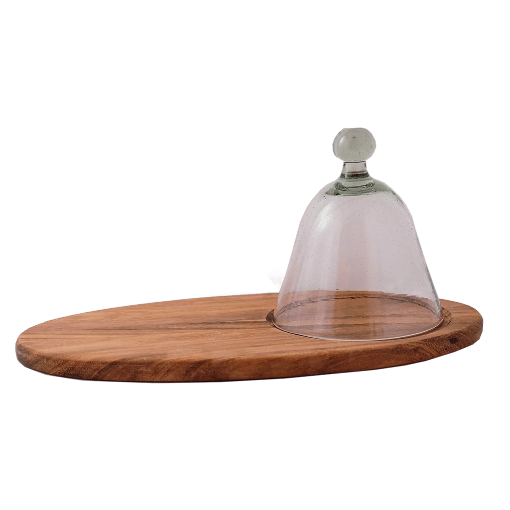 Large Oval Wood Board with Glass Dome