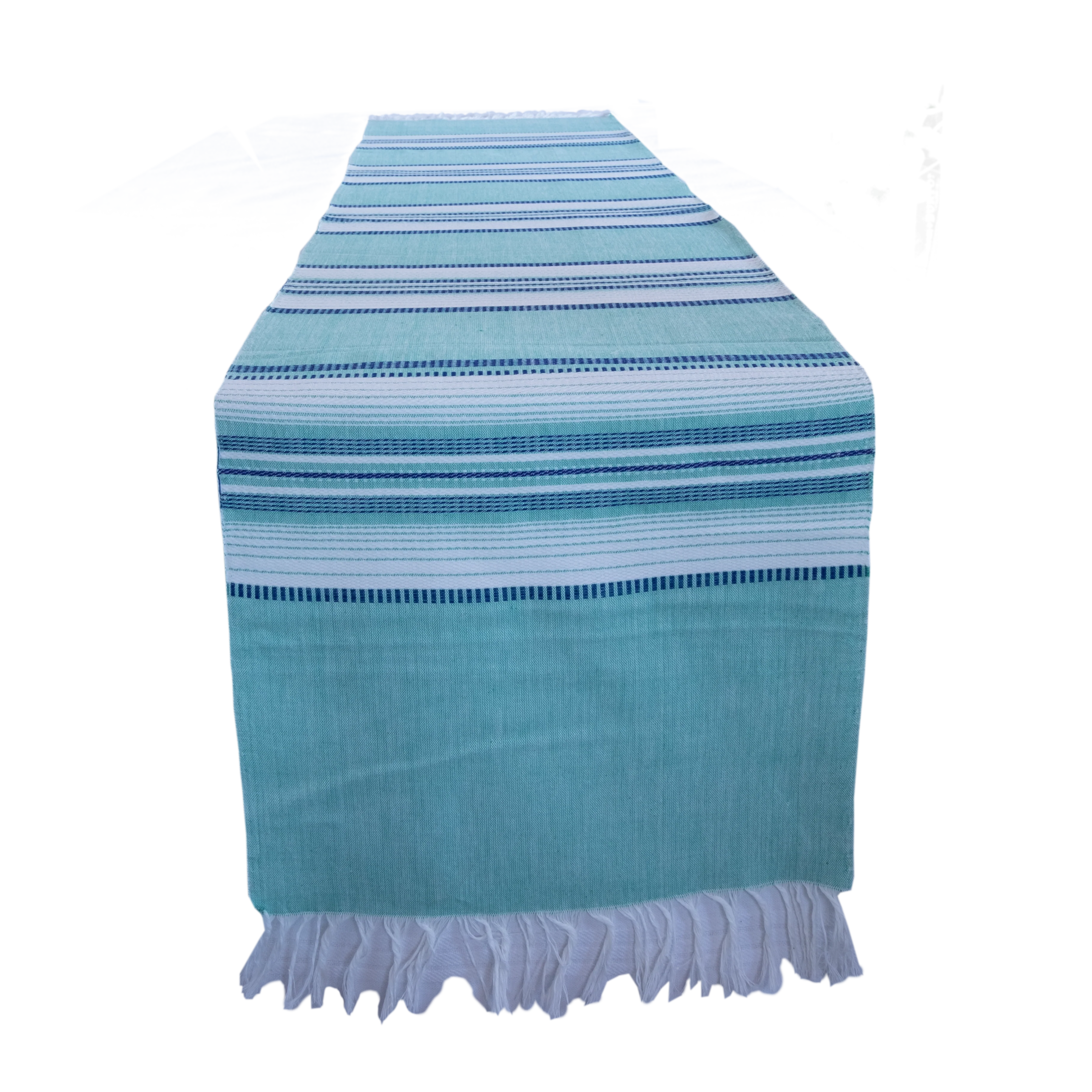 Teal with Blue Stripes Cotton Table Runner