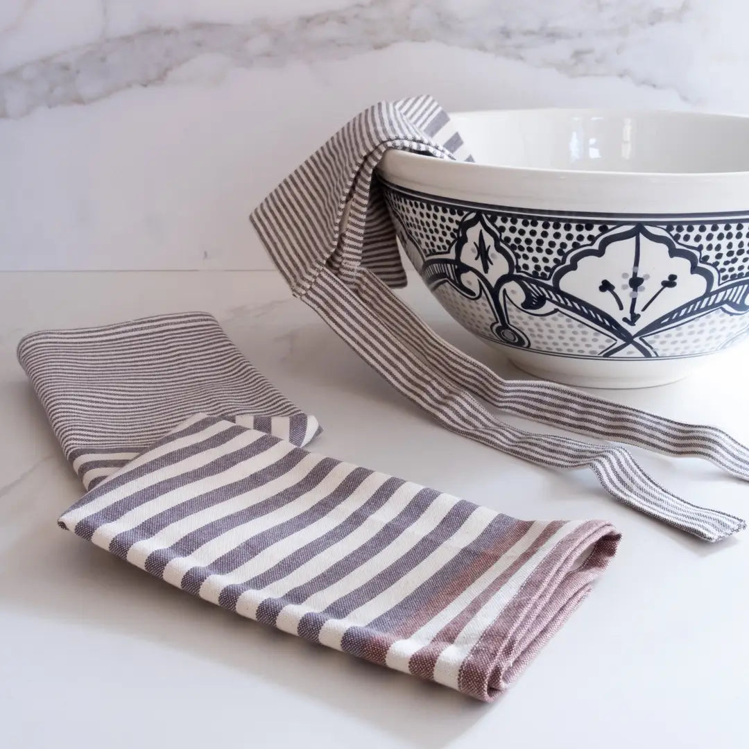 Brown & Gray Stripe Organic Cotton Tea Towels – Set of 2