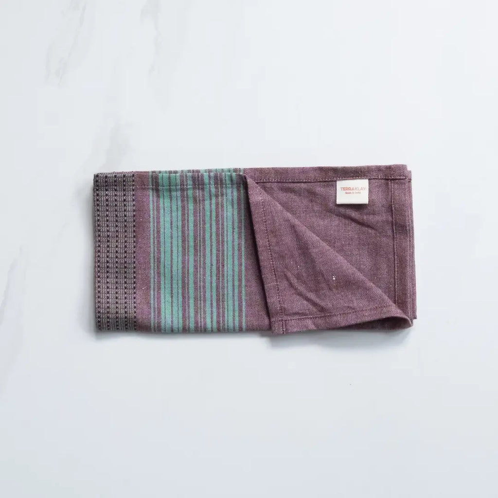 Brown Napkins with Teal Stripes – Set of 4