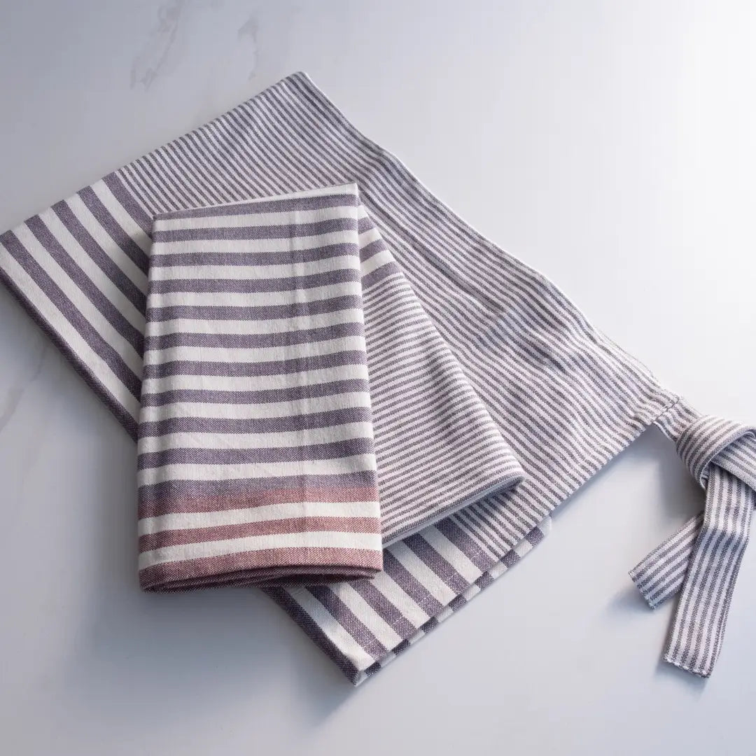 Brown & Gray Stripe Organic Cotton Tea Towels – Set of 2