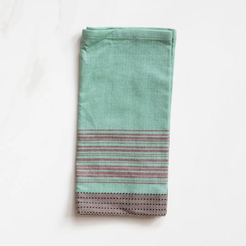 Teal Napkins with Brown Stripes – Set of 4