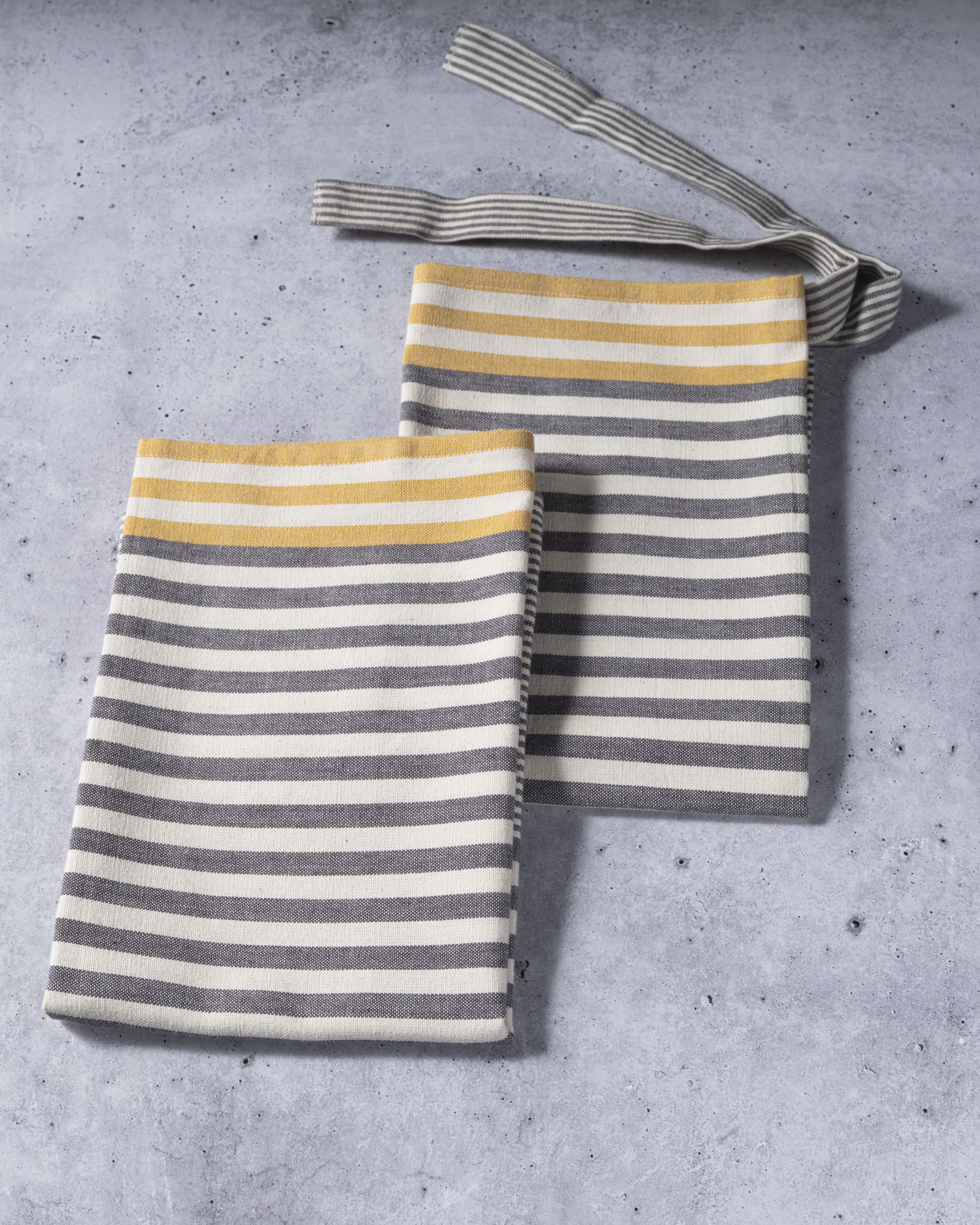 Gray with Yellow Stripes Kitchen Towels - Set of 2