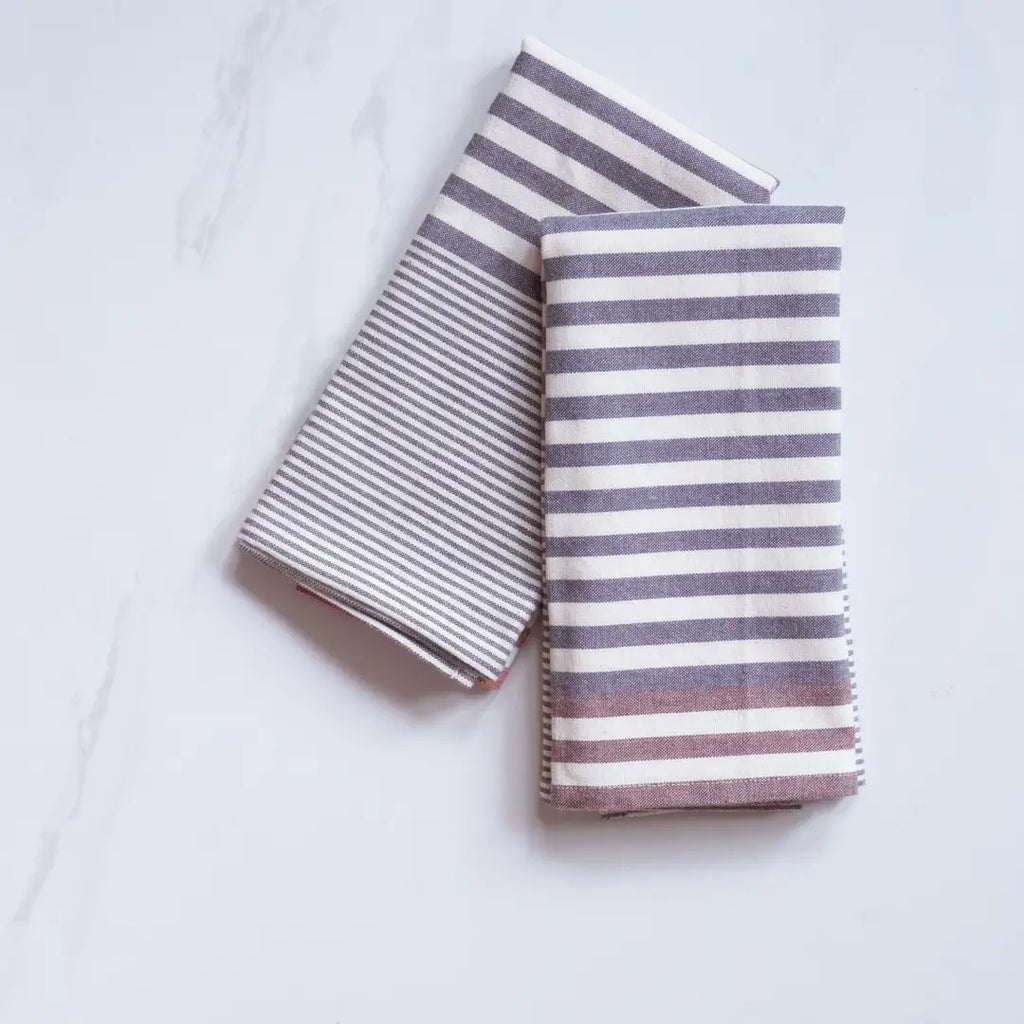 Brown & Gray Stripe Organic Cotton Tea Towels – Set of 2