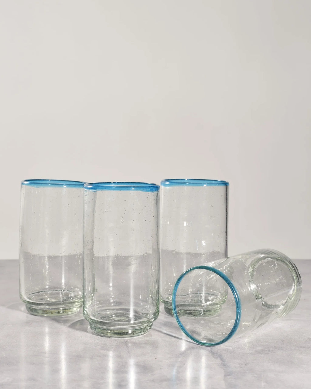 Large Aqua Rim Stacking Glass