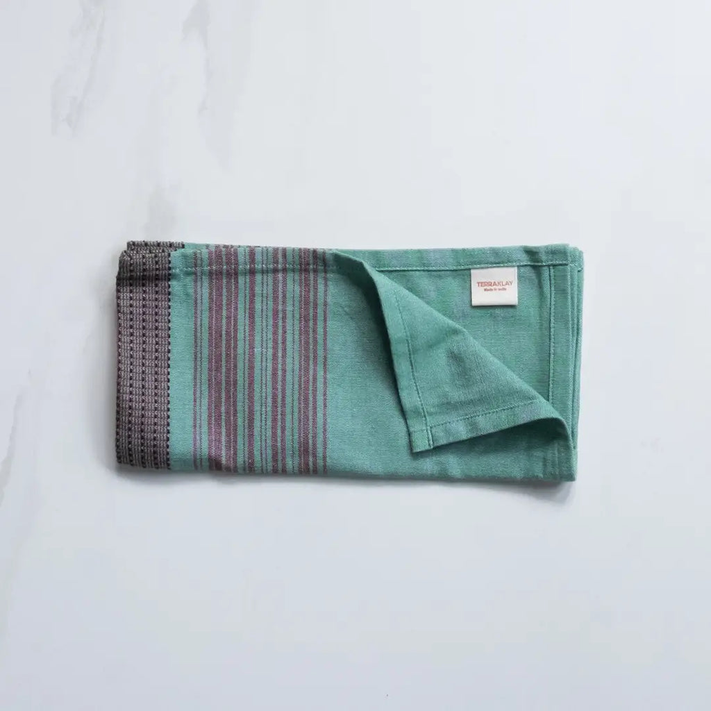 Teal Napkins with Brown Stripes – Set of 4