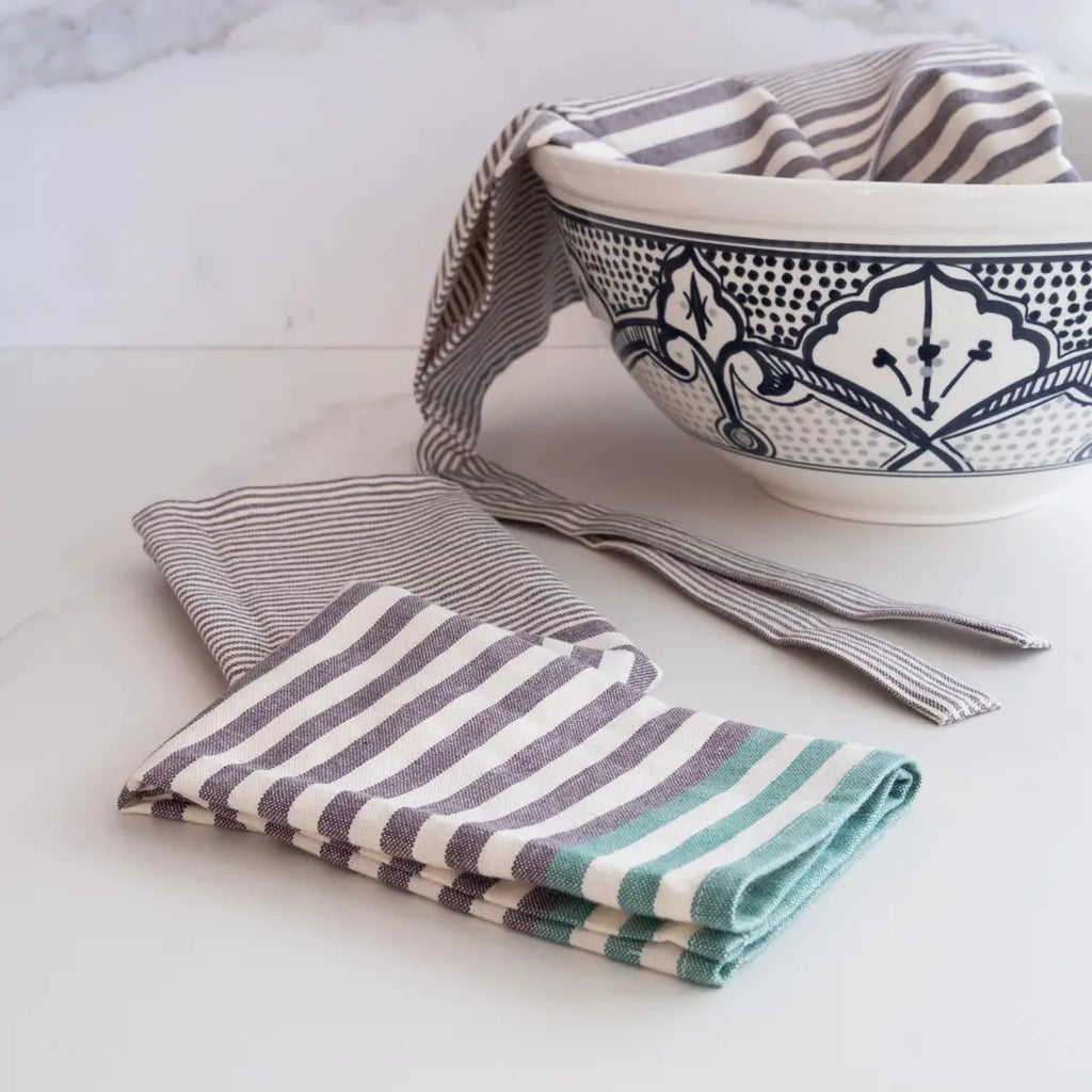 Green & Gray Stripe Organic Cotton Tea Towels – Set of 2