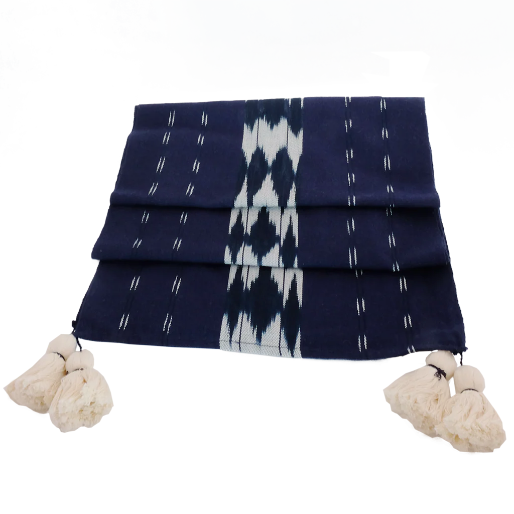 Indigo and White Serpentina Cotton Table Runner