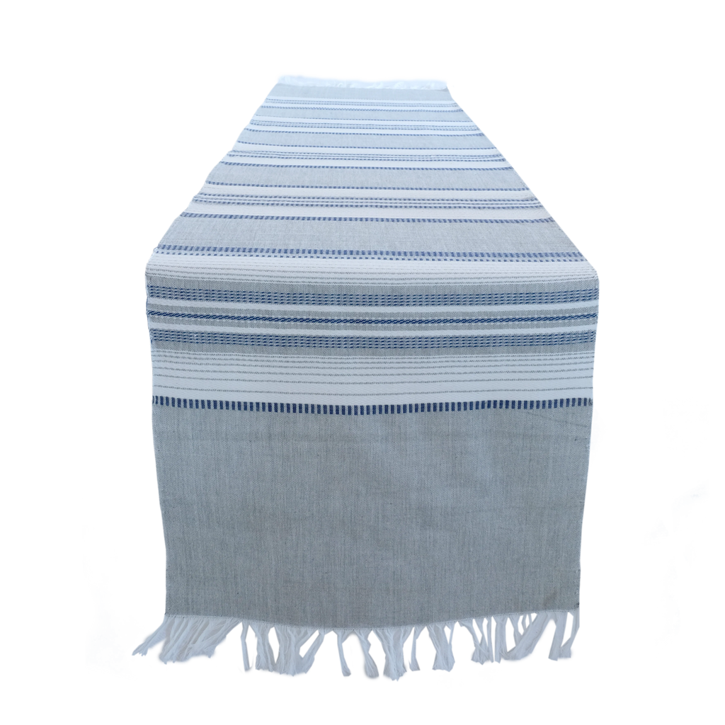 Slate with Navy Stripes Cotton Table Runner