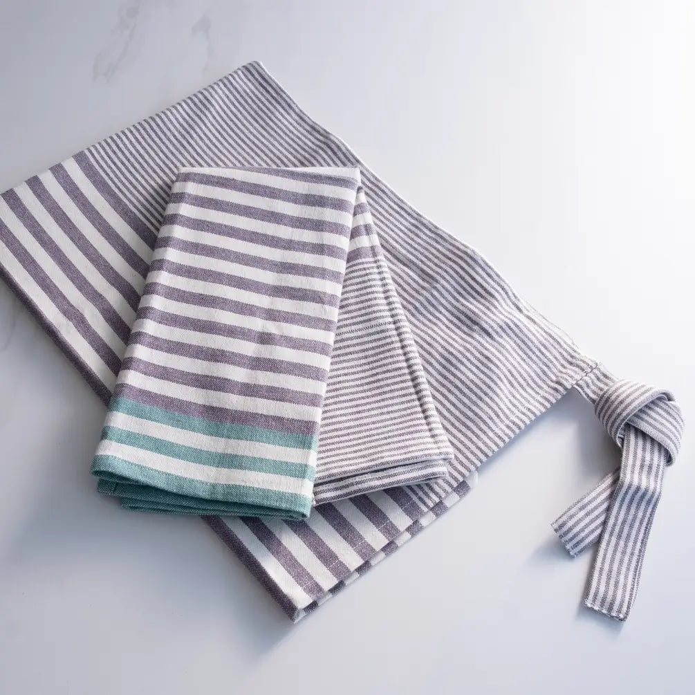 Green & Gray Stripe Organic Cotton Tea Towels – Set of 2